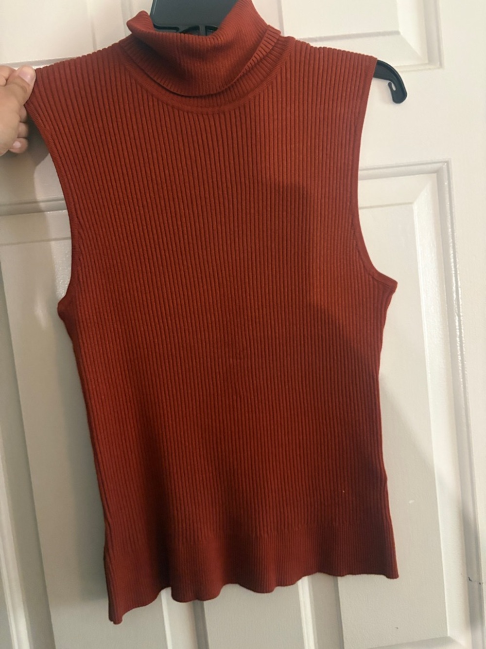 Sleeveless Ribbed Turtleneck Top - Rust